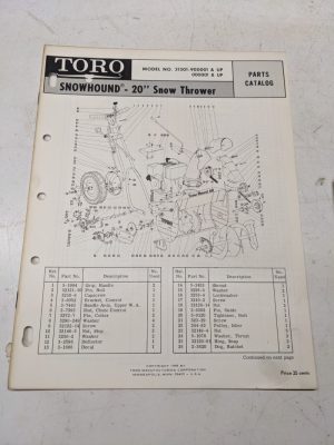 Toro Parts Catalog List Book Manual Snow Hound 20” 31301 1968 Blower
