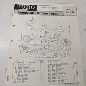 Toro Parts Catalog List Book Manual Snow Hound 20” 31301 1970 Blower