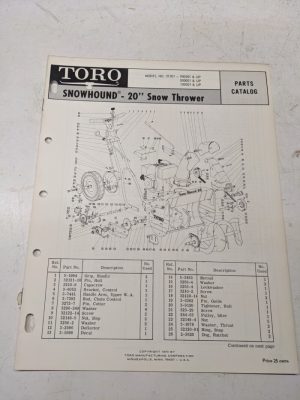 Toro Parts Catalog List Book Manual Snow Hound 20” 31301 1970 Blower