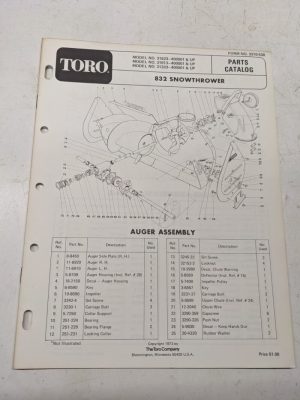 Toro Parts Catalog List Book Manual Snowthrower 832 Blower 31823 31813 31323