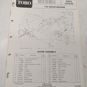 Toro Parts Catalog List Book Manual Snowthrower 726 Blower 31763 31756 31263
