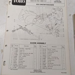 Toro Parts Catalog List Book Manual Snowthrower 832 Blower 31823 1972 31323
