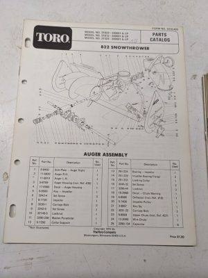 Toro Parts Catalog List Book Manual Snowthrower 832 Blower 31823 1972 31323