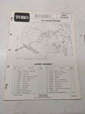 Toro Parts Catalog List Book Manual Snowthrower 726 Blower 31763 1972 31263