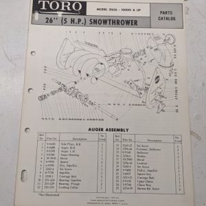 Toro Parts Catalog List Book Manual Snowthrower 26” 31626 1970 Blower 100001