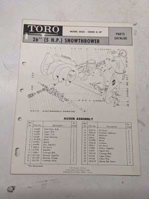 Toro Parts Catalog List Book Manual Snowthrower 26” 31626 1970 Blower 100001