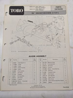 Toro Parts Catalog List Book Manual Snowthrower 26” 31660 31260 Blower 1971