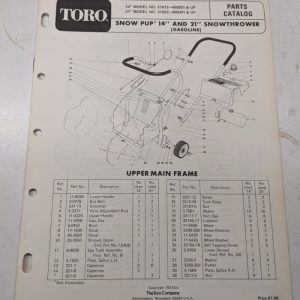 Toro Parts Catalog List Book Manual Snow Pup 14 21” Snowthrower 31412 31502 73