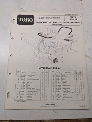 Toro Parts Catalog List Book Manual Snow Pup 14 21” Snowthrower 31412 31502 73
