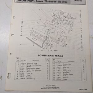 Toro Parts Catalog List Book Manual Snow Pup Electric Snowthrower 31415 1968