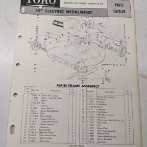 Toro Parts Catalog List Book Manual 19” Electric Whirlwind 18301 1969 Mower Lawn