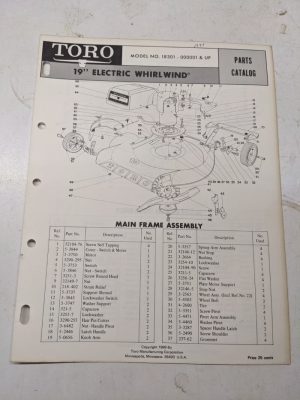 Toro Parts Catalog List Book Manual 19” Electric Whirlwind 18301 1969 Mower Lawn