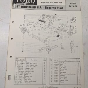 Toro Parts Catalog List Manual 19” Whirlwind Fingertip 18215 1969 Lawn Mower