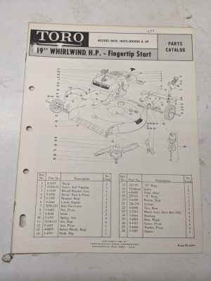 Toro Parts Catalog List Manual 19” Whirlwind Fingertip 18215 1969 Lawn Mower