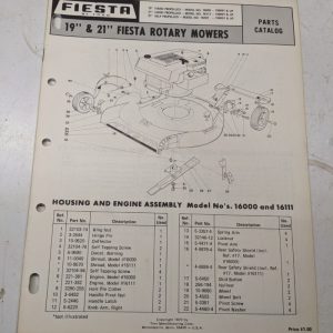 Toro Parts Catalog List Book Manual 19” 21 Fiesta Rotary Mower 16000 16111 16222