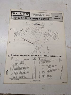 Toro Parts Catalog List Book Manual 19” 21 Fiesta Rotary Mower 16000 16111 16222