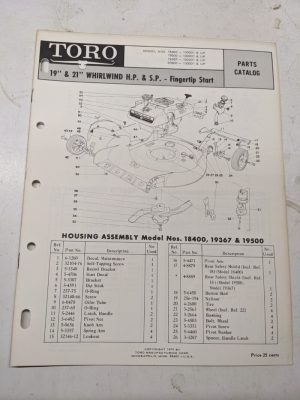 Toro Parts Catalog List Manual 19 21 Whirlwind Fingertip 18400 18500 19367 20600