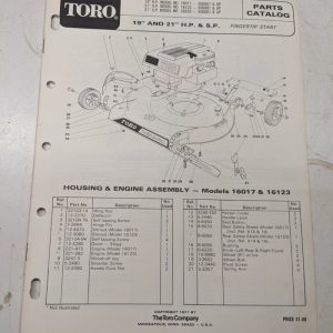 Toro Parts Catalog List Book Manual 19” 21 Hp Sp 16017 16123 26233 Lawn Mower 71