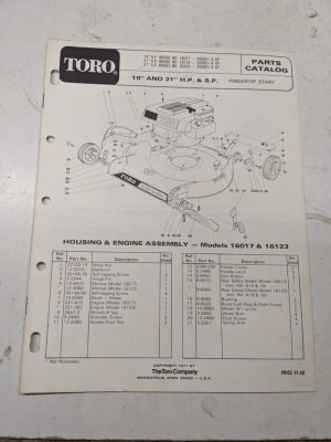 Toro Parts Catalog List Book Manual 19” 21 Hp Sp 16017 16123 26233 Lawn Mower 71
