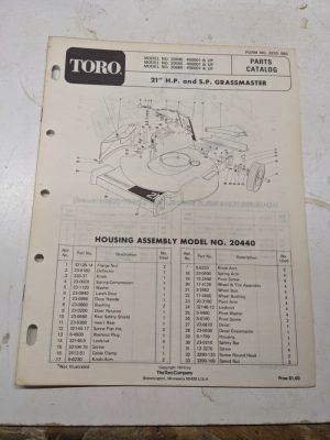 Toro Parts Catalog List Book Manual 21” Hp Grassmaster Sp 20440 20550 20660 1974