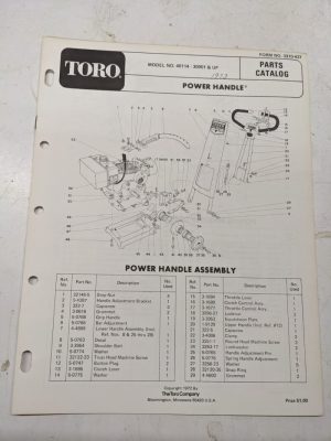 Toro Parts Catalog List Book Manual Power Handle 40114 30001+ 3310-437 1972
