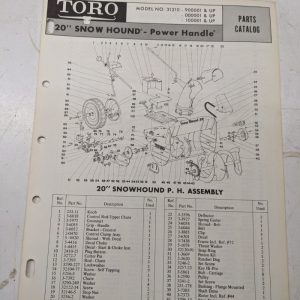Toro Parts Catalog List Book Manual 20” Snow Hound Power Handle 31210
