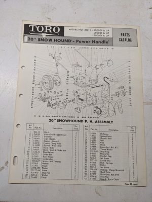 Toro Parts Catalog List Book Manual 20” Snow Hound Power Handle 31210