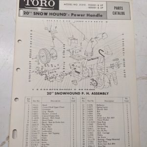 Toro Parts Catalog List Book Manual 20” Snow Hound Power Handle 31210 900001