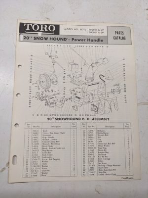 Toro Parts Catalog List Book Manual 20” Snow Hound Power Handle 31210 900001