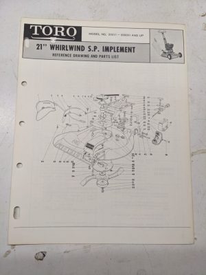 Toro Parts Catalog List Book Manual 21” Whirlwind Sp Implement 20311
