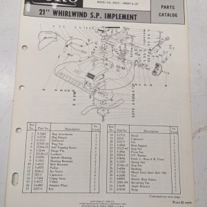 Toro Parts Catalog List Book Manual 21” Whirlwind Sp Implement 20313 1969