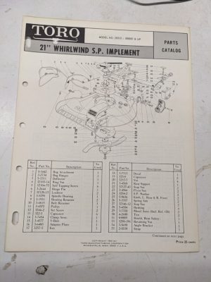 Toro Parts Catalog List Book Manual 21” Whirlwind Sp Implement 20313 1969