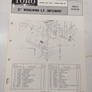 Toro Parts Catalog List Book Manual 21” Whirlwind Sp Implement 20311 1968