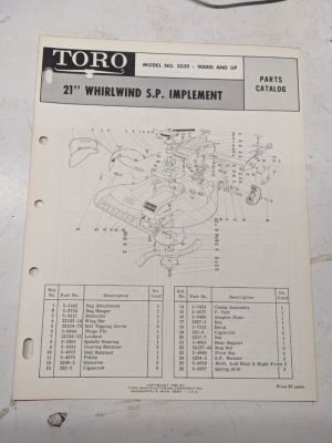 Toro Parts Catalog List Book Manual 21” Whirlwind Sp Implement 20311 1968