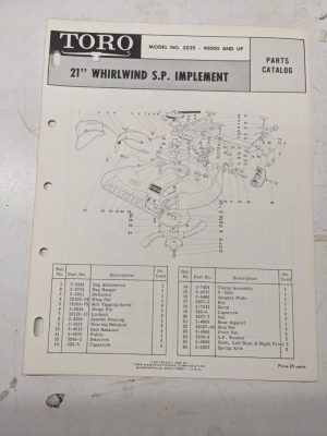 Toro Parts Catalog List Book Manual 21” Whirlwind Sp Implement 20311 90000