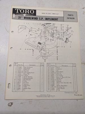 Toro Parts Catalog List Book Manual 21” Whirlwind Sp Implement 20313 000001