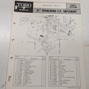 Toro Parts Catalog List Book Manual 21” Whirlwind Sp Implement 20313 1970