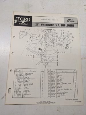 Toro Parts Catalog List Book Manual 21” Whirlwind Sp Implement 20313 1970