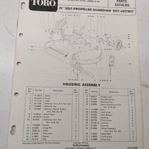 Toro Parts Catalog List Book Manual 21” Guardian Mower 21172 Key Lectric 1972