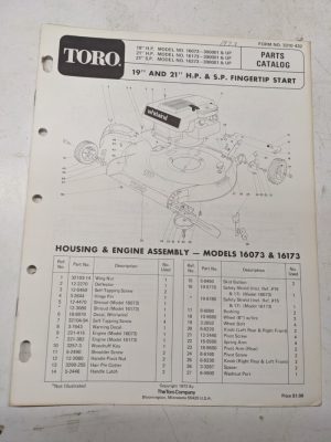 Toro Parts Catalog List Manual 19 21” Hp Sp Fingertip Mower 16073 16173 16273