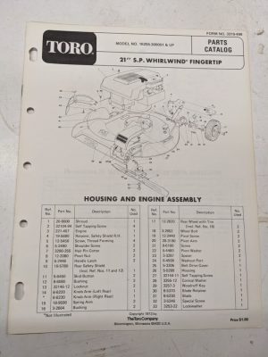 Toro Parts Catalog List Book Manual 21” Whirlwind Sp Lawn Mower 16255 1973