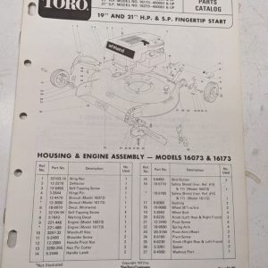 Toro Parts Catalog List Manual 19 21” Hp Sp Fingertip Mower 16073 16173 16273 73
