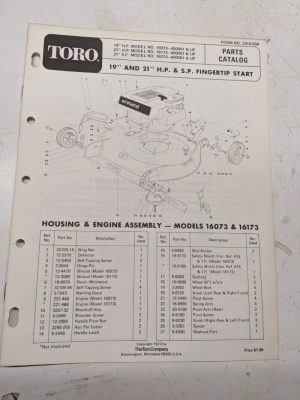 Toro Parts Catalog List Manual 19 21” Hp Sp Fingertip Mower 16073 16173 16273 73