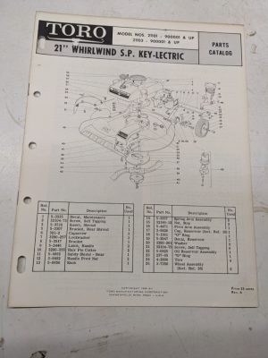 Toro Parts Catalog List Book Manual 21” Whirlwind Sp Lawn Mower 21101 21103 1968