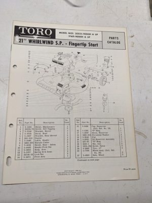 Toro Parts Catalog List Book Manual 21” Whirlwind Sp Lawn Mower 20223 17601 1968