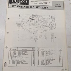 Toro Parts Catalog List Book Manual 21” Whirlwind Hp Keylectric 19250 19251 1968