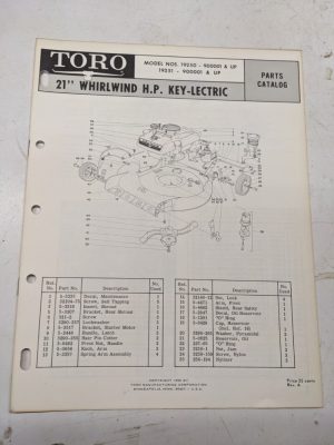 Toro Parts Catalog List Book Manual 21” Whirlwind Hp Keylectric 19250 19251 1968