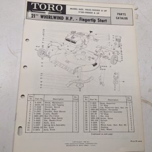 Toro Parts Catalog List Book Manual 21” Whirlwind Hp Lawn Mower 19222 17501 1968