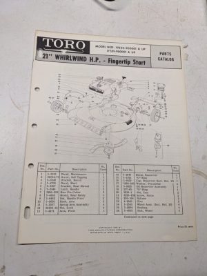 Toro Parts Catalog List Book Manual 21” Whirlwind Hp Lawn Mower 19222 17501 1968