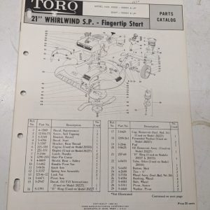 Toro Parts Catalog List Book Manual 21” Whirlwind Sp Lawn Mower 20555 20227 1969